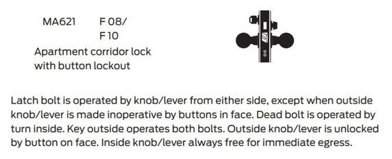 Falcon MA621B DG Apartment Corridor Mortise Lock, Accepts Small Format IC Core