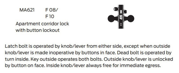 Falcon MA621B DN Apartment Corridor Mortise Lock, Accepts Small Format IC Core