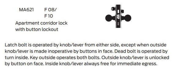Falcon MA621L DN Apartment Corridor Mortise Lock, Less conventional cylinder