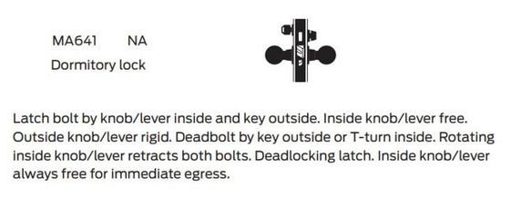 Falcon MA641L DN Dormitory Mortise Lock, Less conventional cylinder