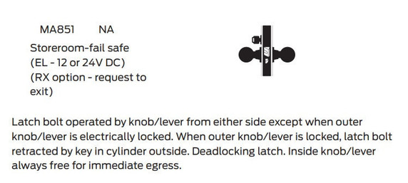 Falcon MA851L DN Storeroom-Fail Safe Mortise Lock, Less conventional cylinder