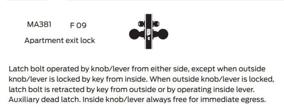 Falcon MA381P AG Apartment Exit Mortise Lock