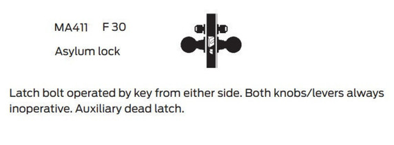 Falcon MA411L AN 626 Asylum Mortise Lock, Less conventional cylinder, Satin Chrome Finish
