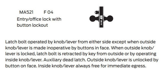 Falcon MA521L AG Entry/Office Mortise Lock, Less conventional cylinder