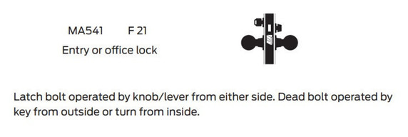 Falcon MA541CP6 AG Entry or Office Mortise Lock, w/ Schlage C Keyway
