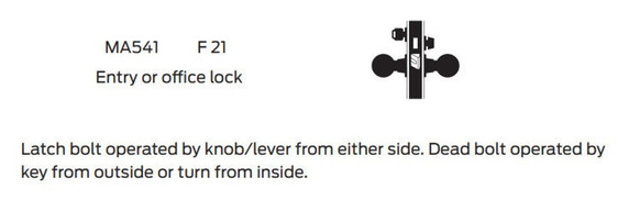 Falcon MA541CP6 AN Entry or Office Mortise Lock, w/ Schlage C Keyway