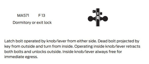 Falcon MA571B AG Dormitory or Exit Mortise Lock, Accepts Small Format IC Core