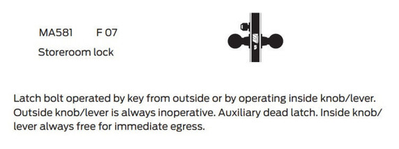 Falcon MA581L AN Storeroom Mortise Lock, Less conventional cylinder