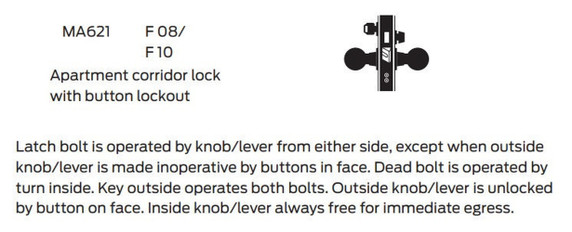 Falcon MA621B AN Apartment Corridor Mortise Lock, Accepts Small Format IC Core
