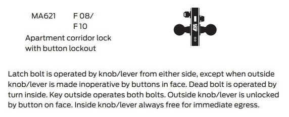 Falcon MA621B AN Apartment Corridor Mortise Lock, Accepts Small Format IC Core