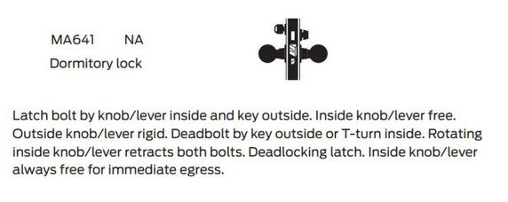 Falcon MA641P AG Dormitory Mortise Lock