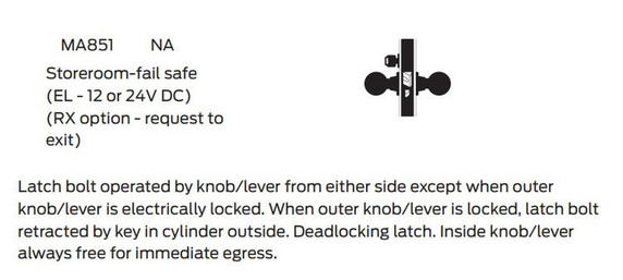 Falcon MA851P AN Storeroom-Fail Safe Mortise Lock