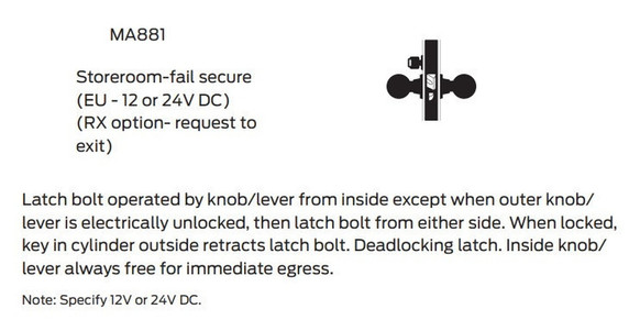 Falcon MA881B AG Storeroom-Fail Secure Mortise Lock, Accepts Small Format IC Core