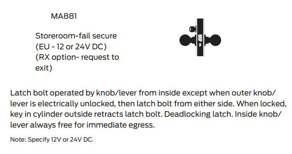 Falcon MA881P AN Storeroom-Fail Secure Mortise Lock