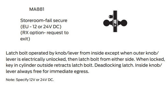 Falcon MA881B AN Storeroom-Fail Secure Mortise Lock, Accepts Small Format IC Core