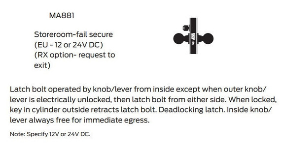 Falcon MA881L AN Storeroom-Fail Secure Mortise Lock, Less conventional cylinder