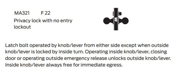 Falcon MA321 QN Privacy Mortise Lock Mortise Lock