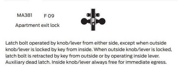 Falcon MA381P QN 626 Apartment Exit Mortise Lock, Satin Chrome Finish