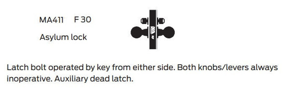 Falcon MA411L QN 626 Asylum Mortise Lock, Less conventional cylinder, Satin Chrome Finish