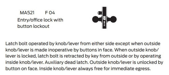 Falcon MA521P QG Entry/Office Mortise Lock