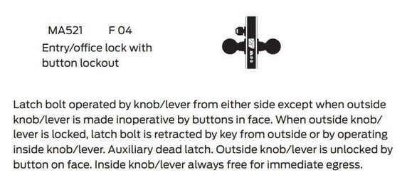 Falcon MA521L QN Entry/Office Mortise Lock, Less conventional cylinder