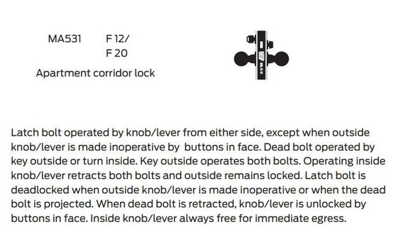 Falcon MA531L QG Apartment Corridor Mortise Lock, Less conventional cylinder