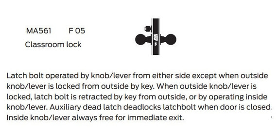 Falcon MA561B QG Classroom Mortise Lock, Accepts Small Format IC Core