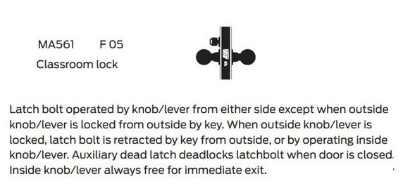 Falcon MA561L QG Classroom Mortise Lock, Less conventional cylinder