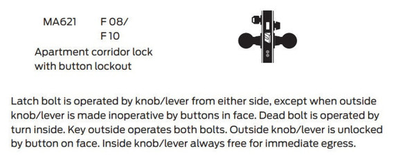 Falcon MA621CP6 QN Apartment Corridor Mortise Lock, w/ Schlage C Keyway