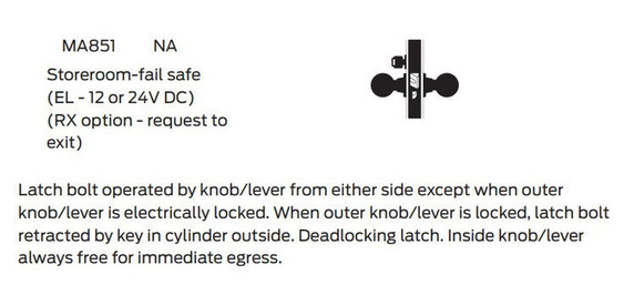 Falcon MA851L QG Storeroom-Fail Safe Mortise Lock, Less conventional cylinder