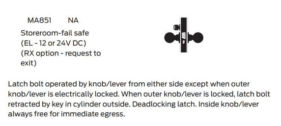 Falcon MA851CP6 QN Storeroom-Fail Safe Mortise Lock, w/ Schlage C Keyway