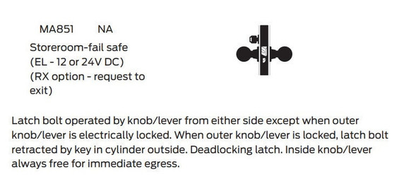 Falcon MA851L QN Storeroom-Fail Safe Mortise Lock, Less conventional cylinder