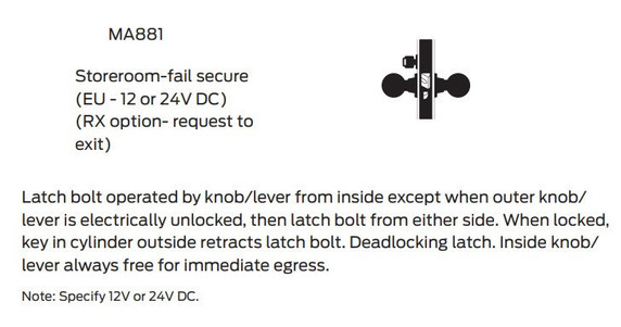 Falcon MA881P QN Storeroom-Fail Secure Mortise Lock