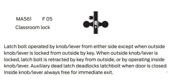 Falcon MA561L QN 626 Classroom Mortise Lock, Less conventional cylinder, Satin Chrome Finish