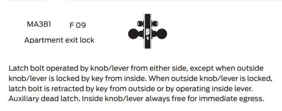 Falcon MA381B SN 626 Apartment Exit Mortise Lock, Accepts Small Format IC Core, Satin Chrome Finish