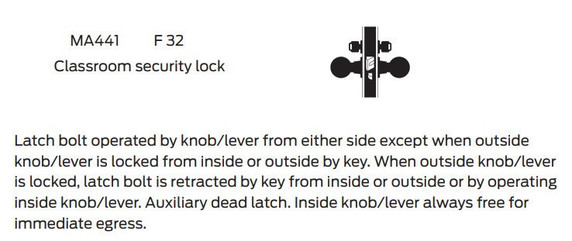 Falcon MA441P SN 626 Classroom Security Mortise Lock, Satin Chrome Finish