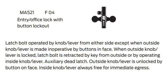 Falcon MA521CP6 SG Entry/Office Mortise Lock, w/ Schlage C Keyway