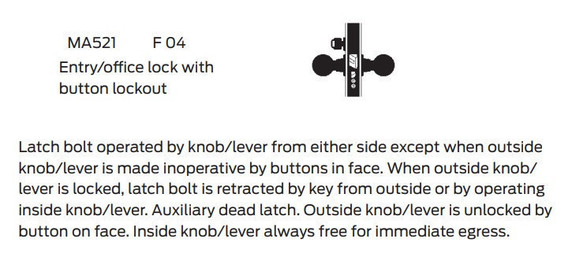 Falcon MA521L SN Entry/Office Mortise Lock, Less conventional cylinder