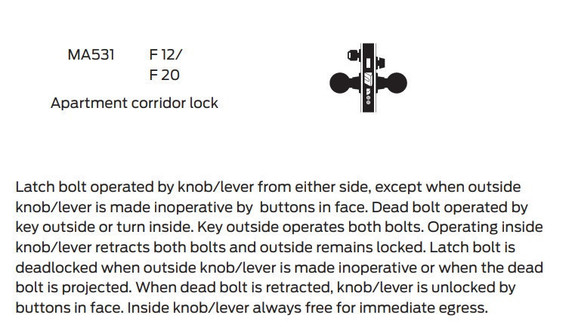 Falcon MA531B SG Apartment Corridor Mortise Lock, Accepts Small Format IC Core