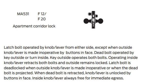 Falcon MA531L SG Apartment Corridor Mortise Lock, Less conventional cylinder