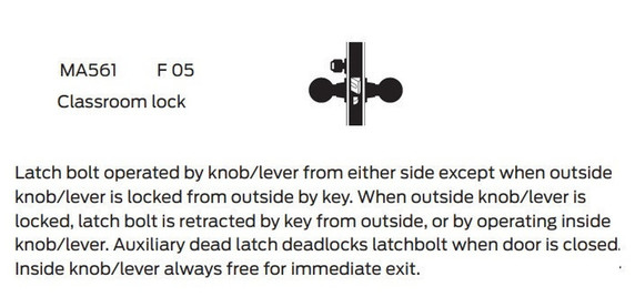Falcon MA561B SG Classroom Mortise Lock, Accepts Small Format IC Core