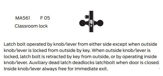 Falcon MA561P SN Classroom Mortise Lock