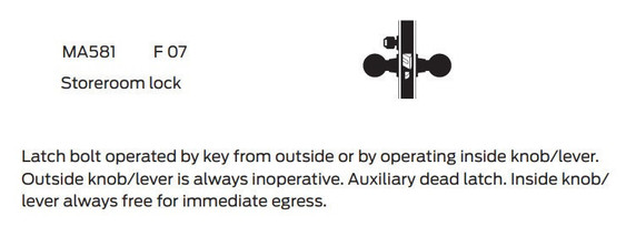 Falcon MA581L SN Storeroom Mortise Lock, Less conventional cylinder