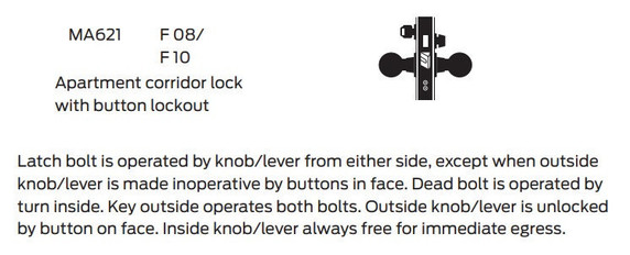 Falcon MA621B SG Apartment Corridor Mortise Lock, Accepts Small Format IC Core