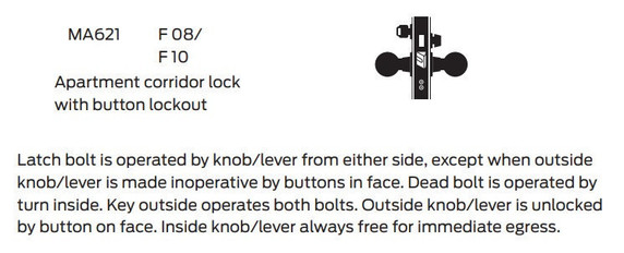 Falcon MA621L SG Apartment Corridor Mortise Lock, Less conventional cylinder