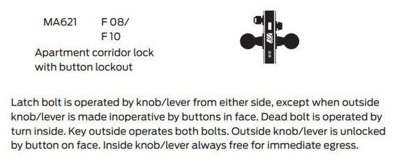 Falcon MA621CP6 SN Apartment Corridor Mortise Lock, w/ Schlage C Keyway