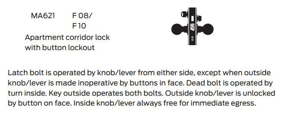 Falcon MA621L SN Apartment Corridor Mortise Lock, Less conventional cylinder