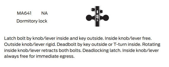 Falcon MA641L SG Dormitory Mortise Lock, Less conventional cylinder