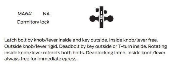 Falcon MA641B SN Dormitory Mortise Lock, Accepts Small Format IC Core