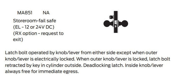 Falcon MA851L SN Storeroom-Fail Safe Mortise Lock, Less conventional cylinder